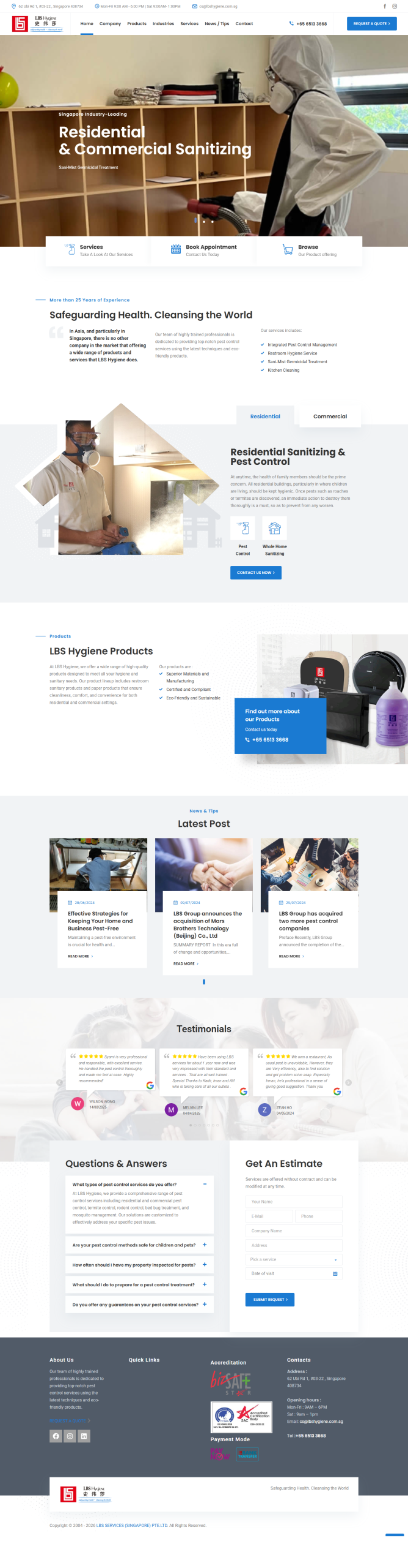 LBS Hygiene Singapore website designed by Inter8tiv Studio